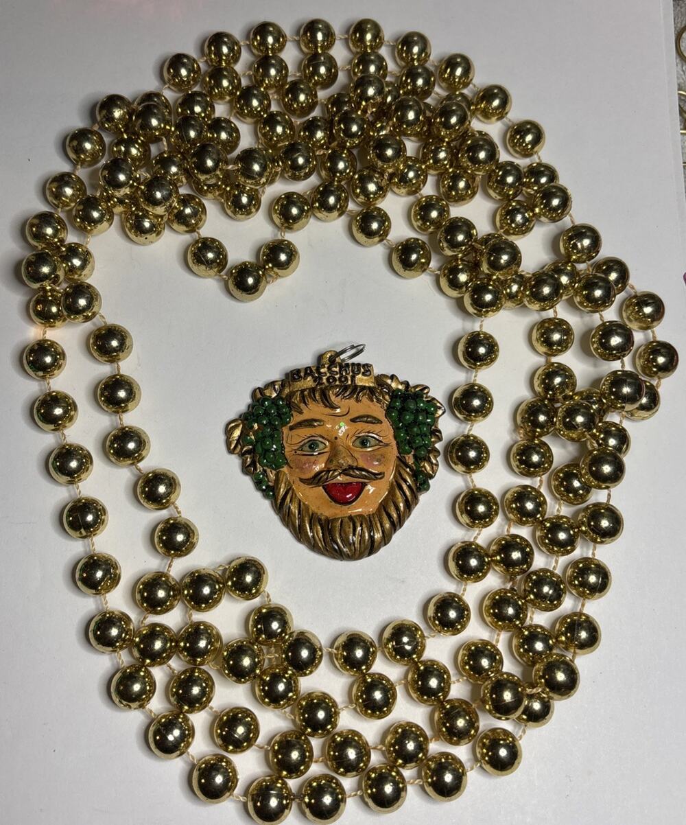 Vintage Bacchus 2000 Mardi Gras Medallion Extra Long Gold Beads New Orleans